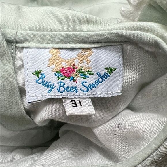 Busy Bees Smocks sage green puff sleeve dress with matching diaper cover size 3T - Picture 14 of 16